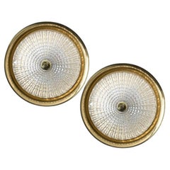 1 of the 2 Gold Brass Clear Glass Flush Mount or Wall light, Fagerlund, 1960s