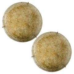 1 of the 2 Gold Brown and Textured Glass Flush Mount by Hillebrand - 1960s
