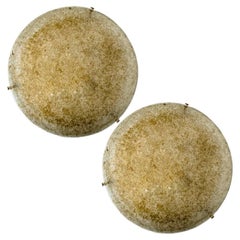 1 of the 2 Gold Brown and Textured Glass Flush Mount by Hillebrand - 1960s