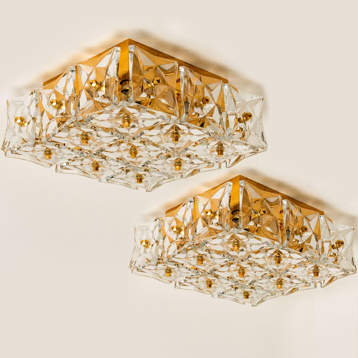 1 of the 2 Gold-Plated Kinkeldey Crystal Glass Wall Lights or Flush Mount 1970s For Sale 4