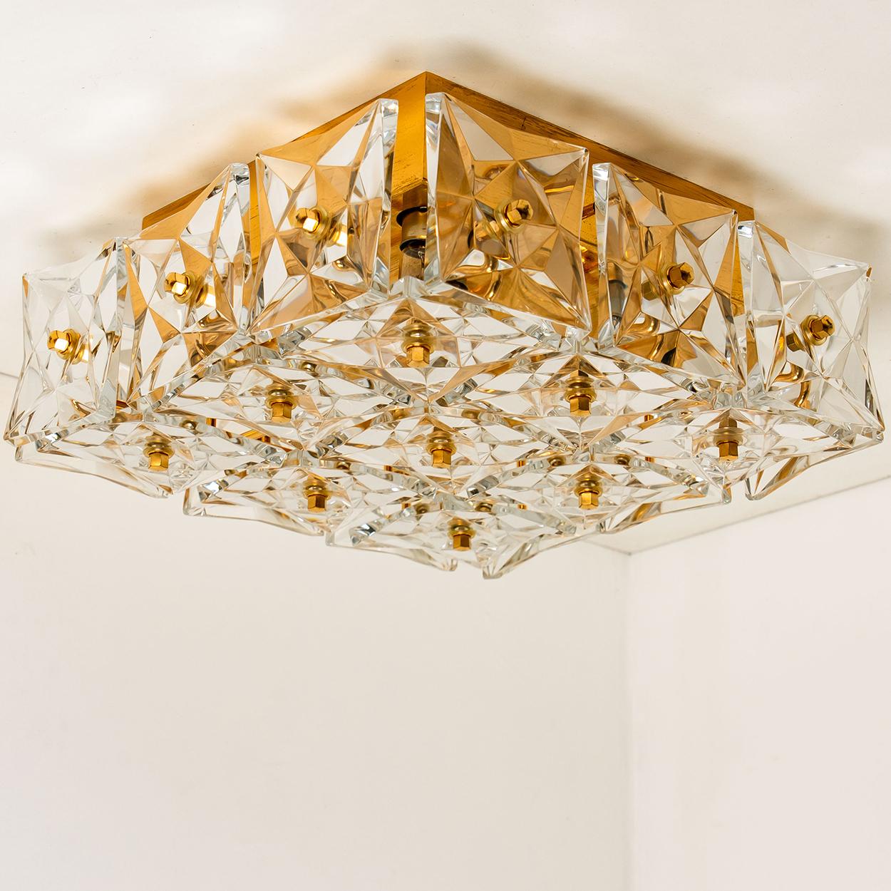 Other 1 of the 2 Gold-Plated Kinkeldey Crystal Glass Wall Lights or Flush Mount 1970s For Sale