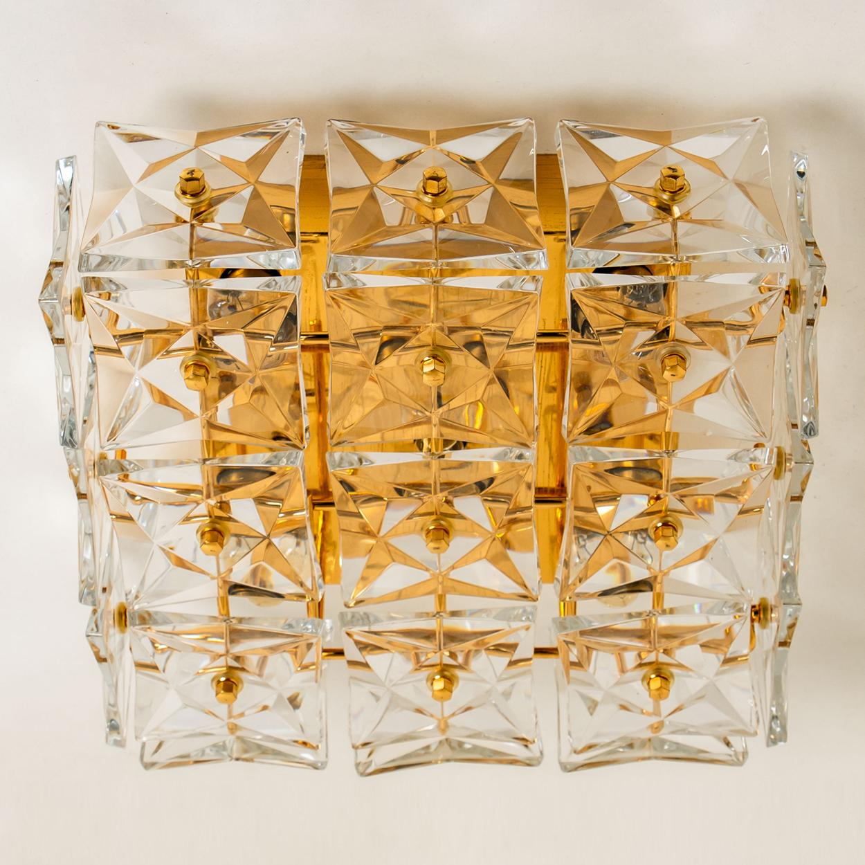 German 1 of the 2 Gold-Plated Kinkeldey Crystal Glass Wall Lights or Flush Mount 1970s For Sale