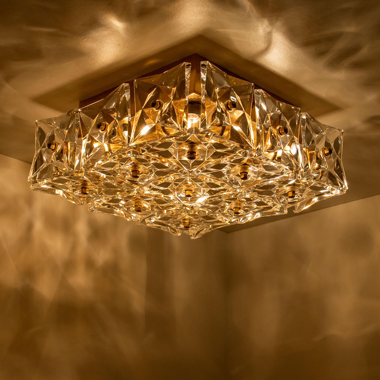 1 of the 2 Gold-Plated Kinkeldey Crystal Glass Wall Lights or Flush Mount 1970s In Good Condition For Sale In Rijssen, NL