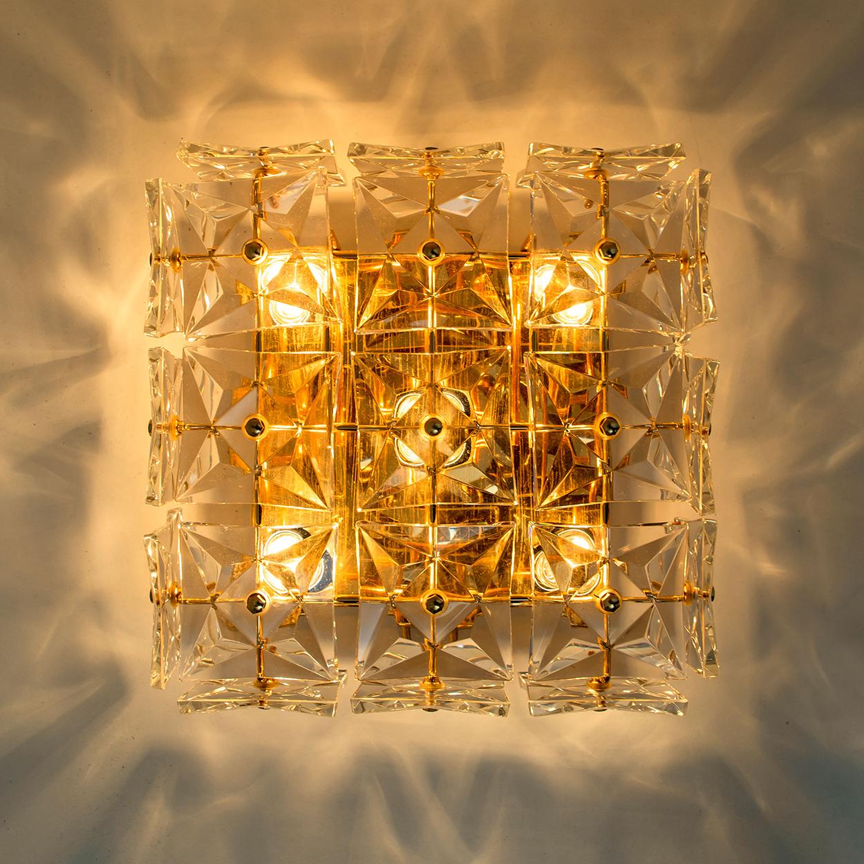 Late 20th Century 1 of the 2 Gold-Plated Kinkeldey Crystal Glass Wall Lights or Flush Mount 1970s For Sale