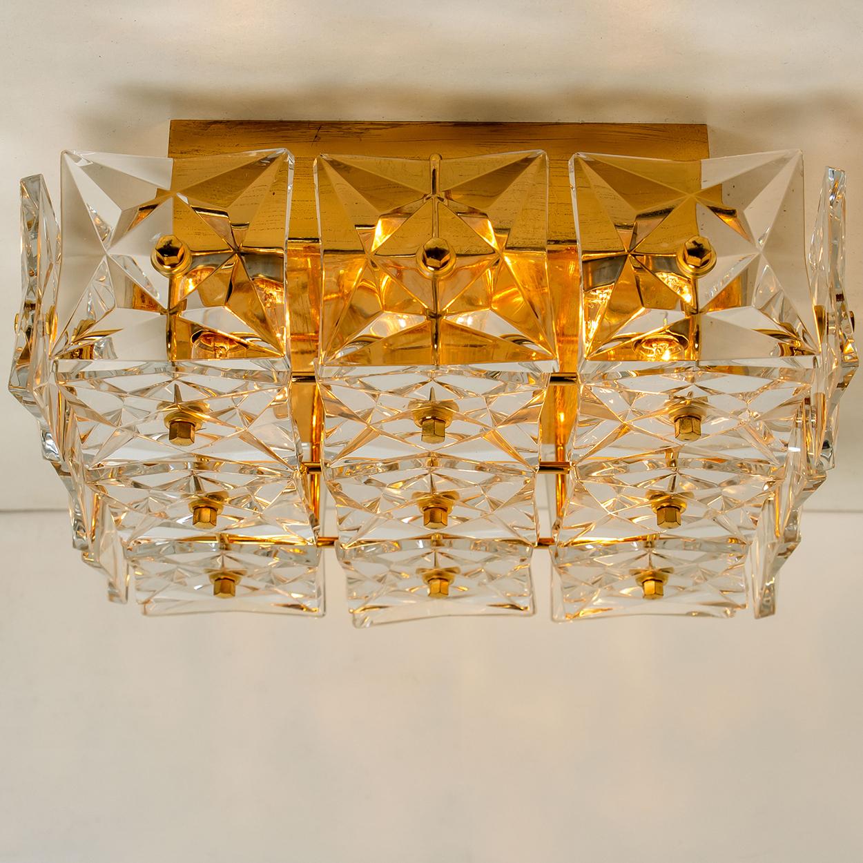 Gold Plate 1 of the 2 Gold-Plated Kinkeldey Crystal Glass Wall Lights or Flush Mount 1970s For Sale