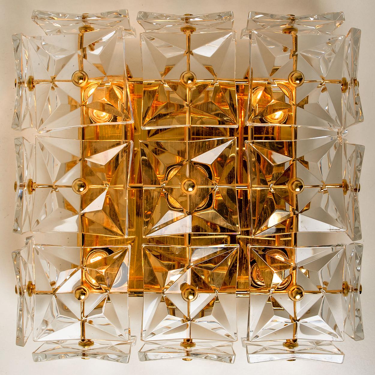 1 of the 2 Gold-Plated Kinkeldey Crystal Glass Wall Lights or Flush Mount 1970s For Sale 1