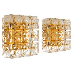 1 der 2 vergoldeten Kinkeldey-Wandleuchten aus Kristallglas oder Einbaubeleuchtung 1970er Jahre