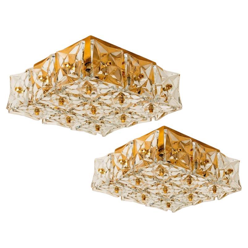 1 of the 2 Gold-Plated Kinkeldey Crystal Glass Wall Lights or Flush Mount 1970s