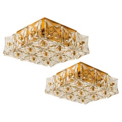 1 of the 2 Gold-Plated Kinkeldey Crystal Glass Wall Lights or Flush Mount 1970s