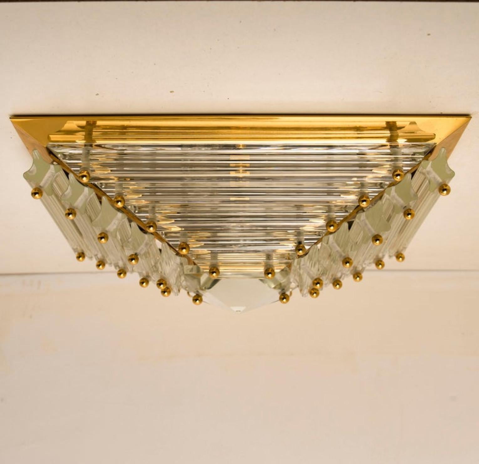 1 of the 2 Gold-Plated Piramide Venini Flush Mounts, 1970s, Italy For Sale 4