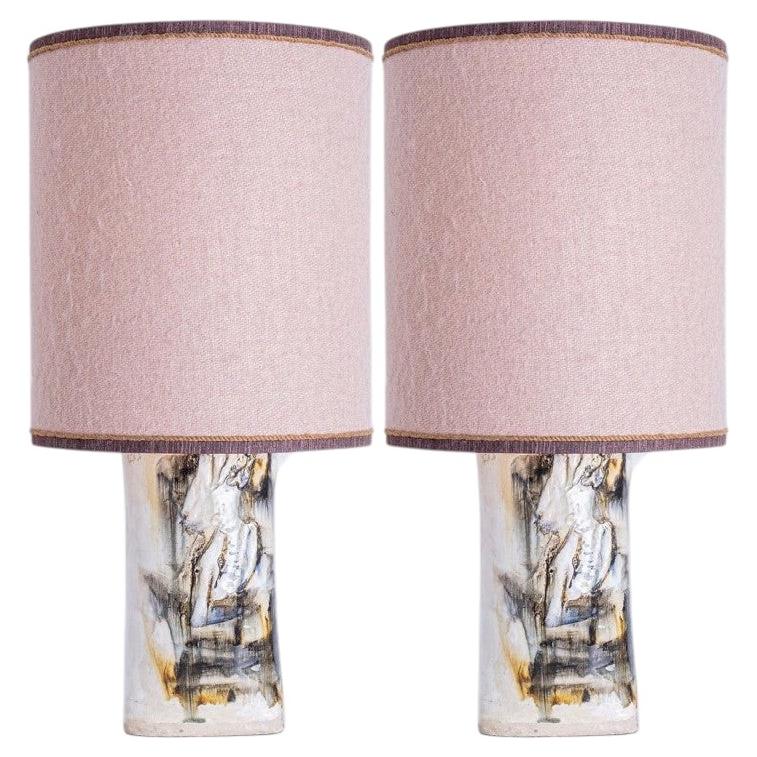 1 of the 2 Gorgeous Table Lamps by Jeppe Hagedorn, Pink Shade, Denmark 1960s