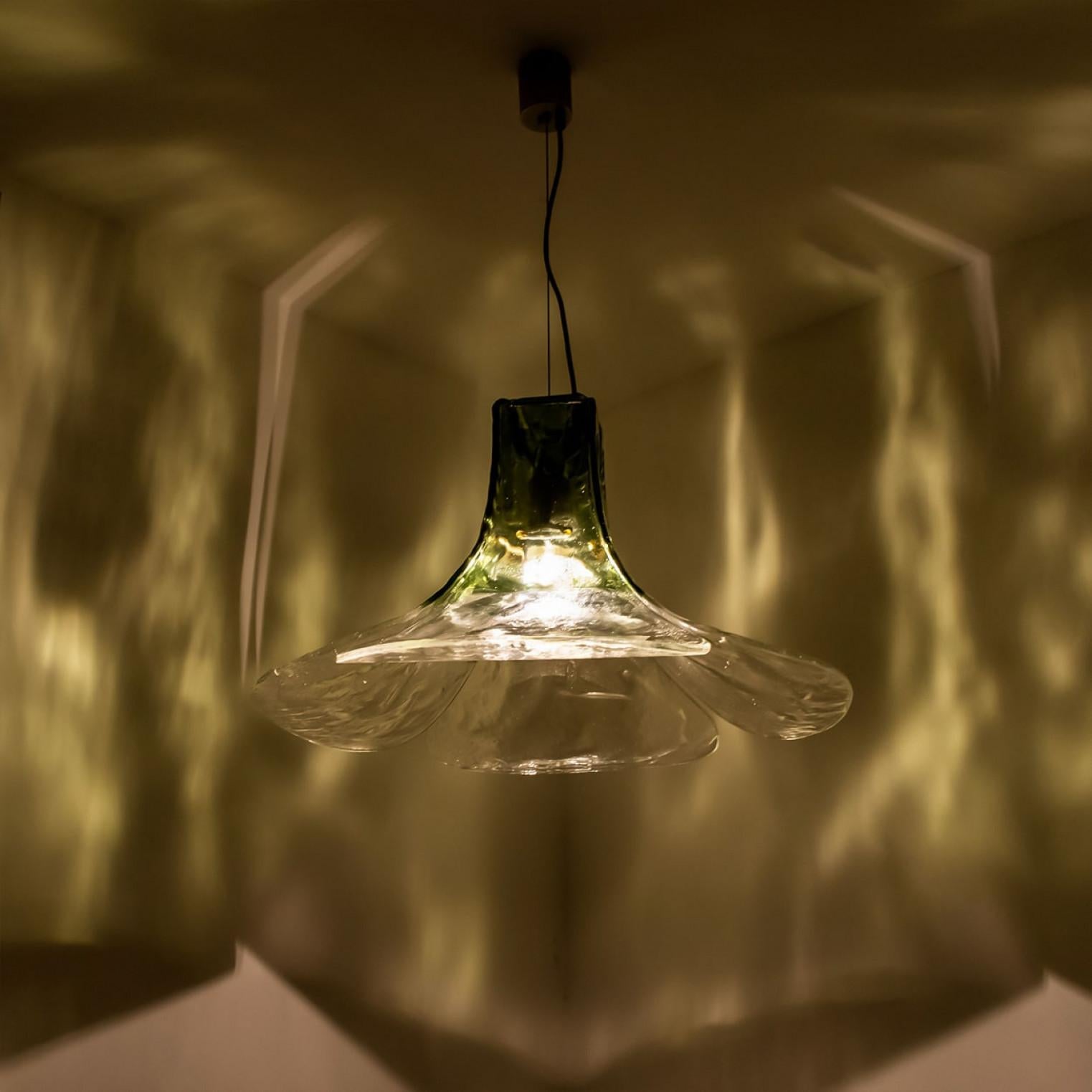 1 of the 2 Green and Clear Glass Pendant Lamp by Carlo Nason for Mazzega, 1960 For Sale 2