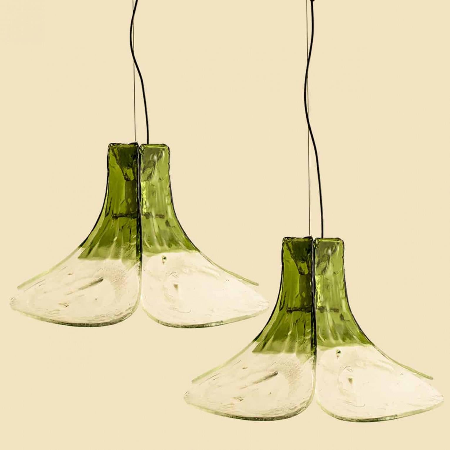 Italian 1 of the 2 Green and Clear Glass Pendant Lamp by Carlo Nason for Mazzega, 1960 For Sale