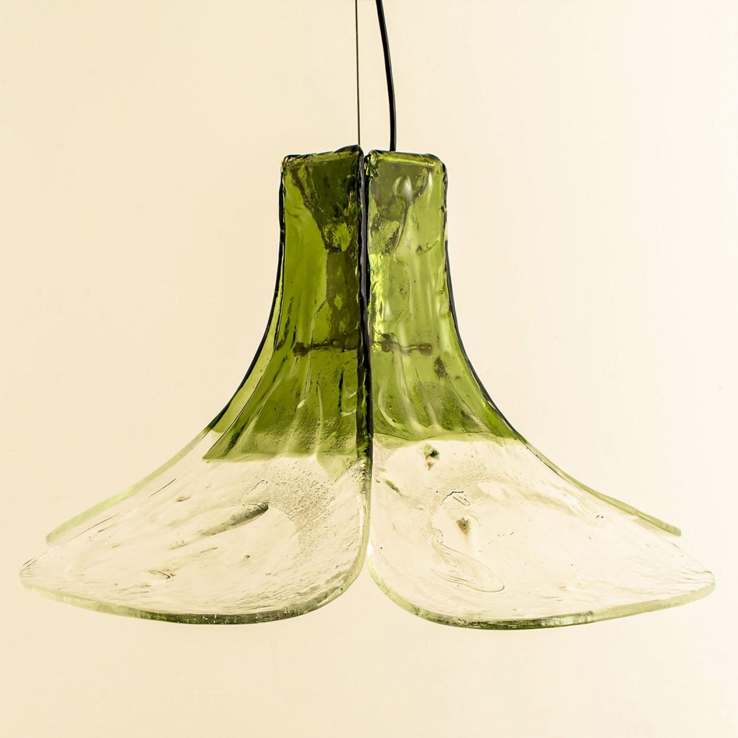 Metal 1 of the 2 Green and Clear Glass Pendant Lamp by Carlo Nason for Mazzega, 1960 For Sale