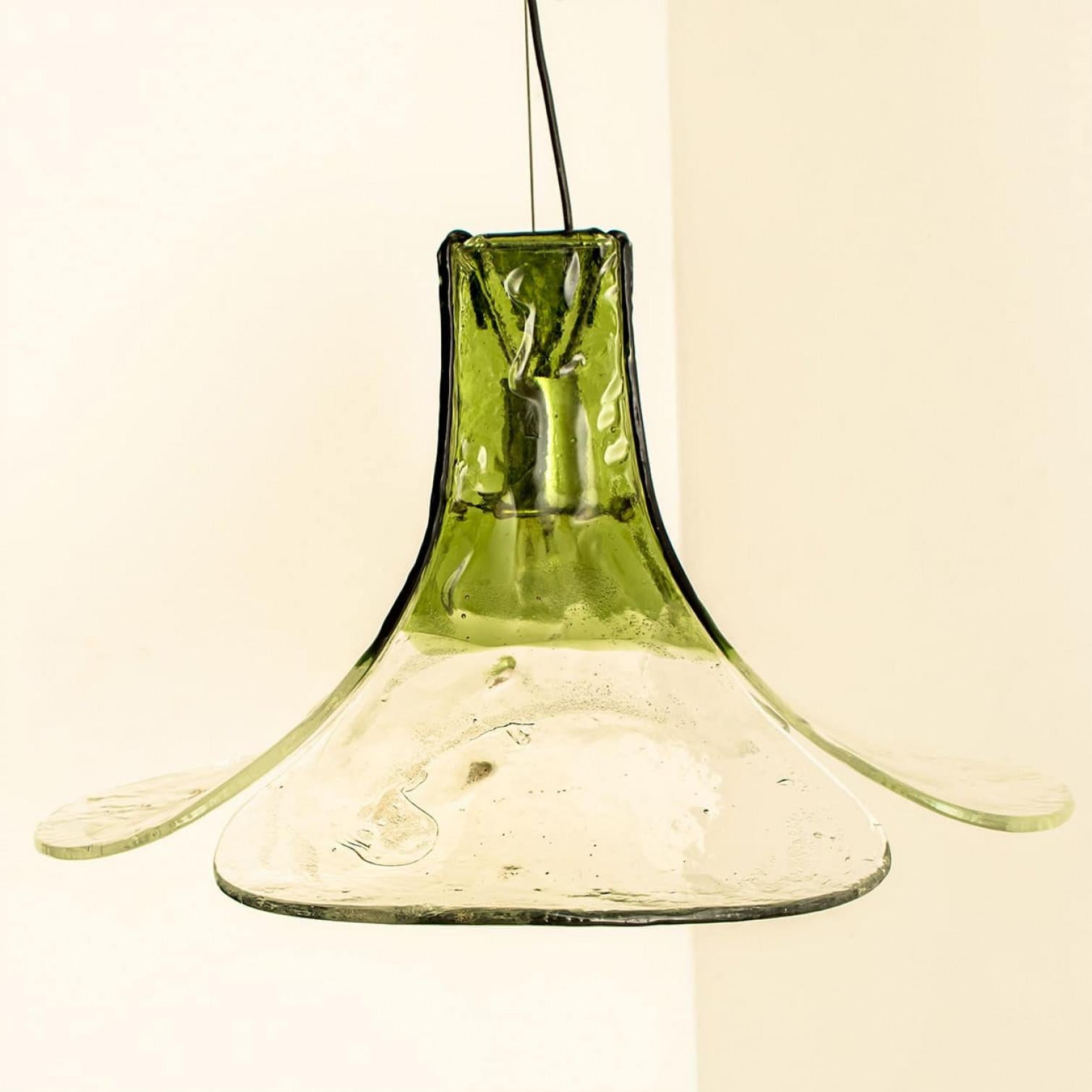 1 of the 2 Green and Clear Glass Pendant Lamp by Carlo Nason for Mazzega, 1960 For Sale 1