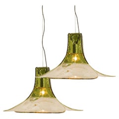 1 de las 2 Lámpara colgante de cristal verde y transparente de Carlo Nason para Mazzega, 1960