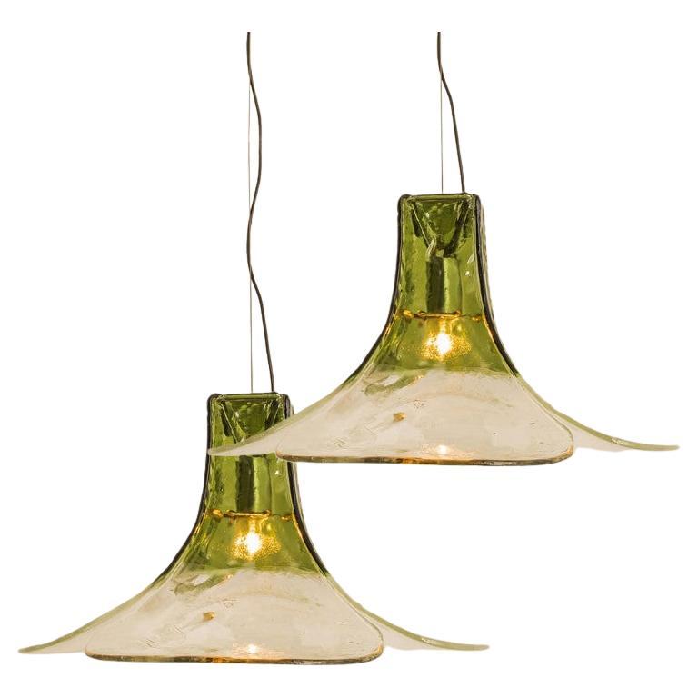 1 of the 2 Green and Clear Glass Pendant Lamp by Carlo Nason for Mazzega, 1960 For Sale