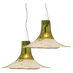 1 der 2 Hängelampen aus grünem und klarem Glas von Carlo Nason für Mazzega, 1960