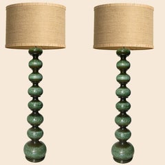 1 of the 2 green Ceramic Floorlamps with New Lampshade, Kaiser