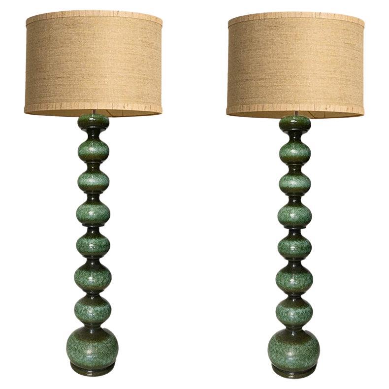 1 of the 2 green Ceramic Floorlamps with New Lampshade, Kaiser