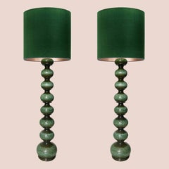 1 of the 2 green Ceramic Floorlamps with New Silk Lampshade, Kaiser