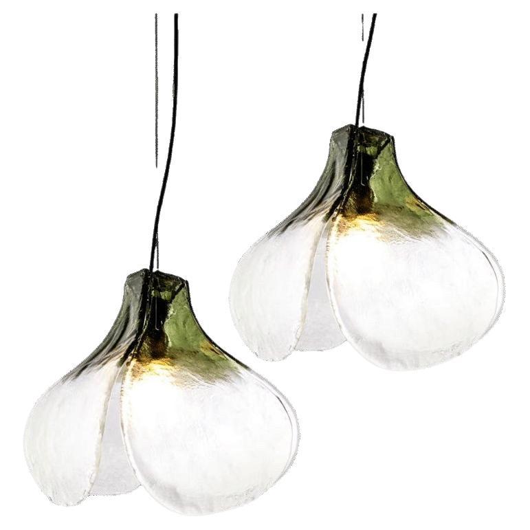 1 of the 2 Green Clear Pendant Lamps by Carlo Nason for Mazzega