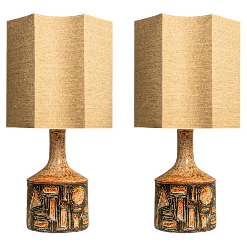 1 of the 2 Grey and Brown Ceramic Table Lamps, Soholm Denmark 1960s