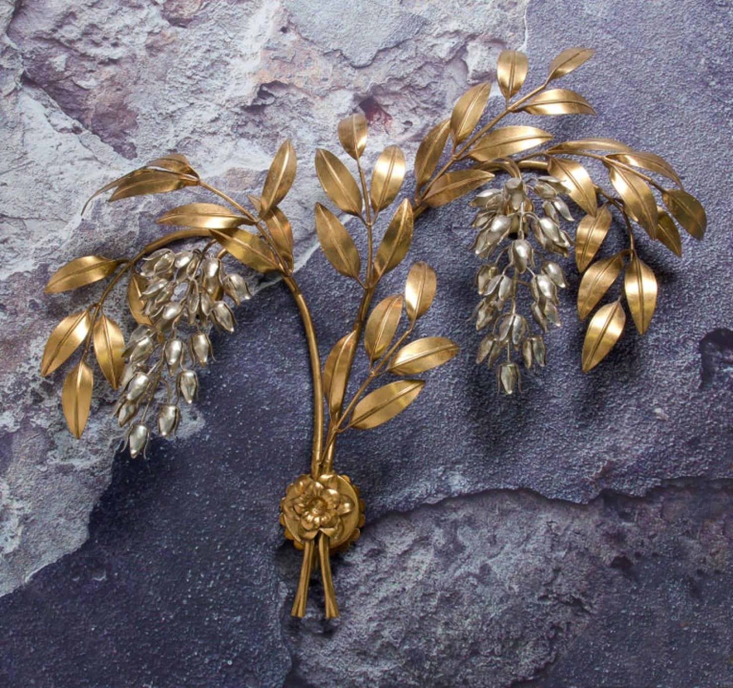 1 of the 2 Hans Kögl Gilt Metal Palm Tree Wall Sconces 1960s in Maison Jansen St For Sale 4