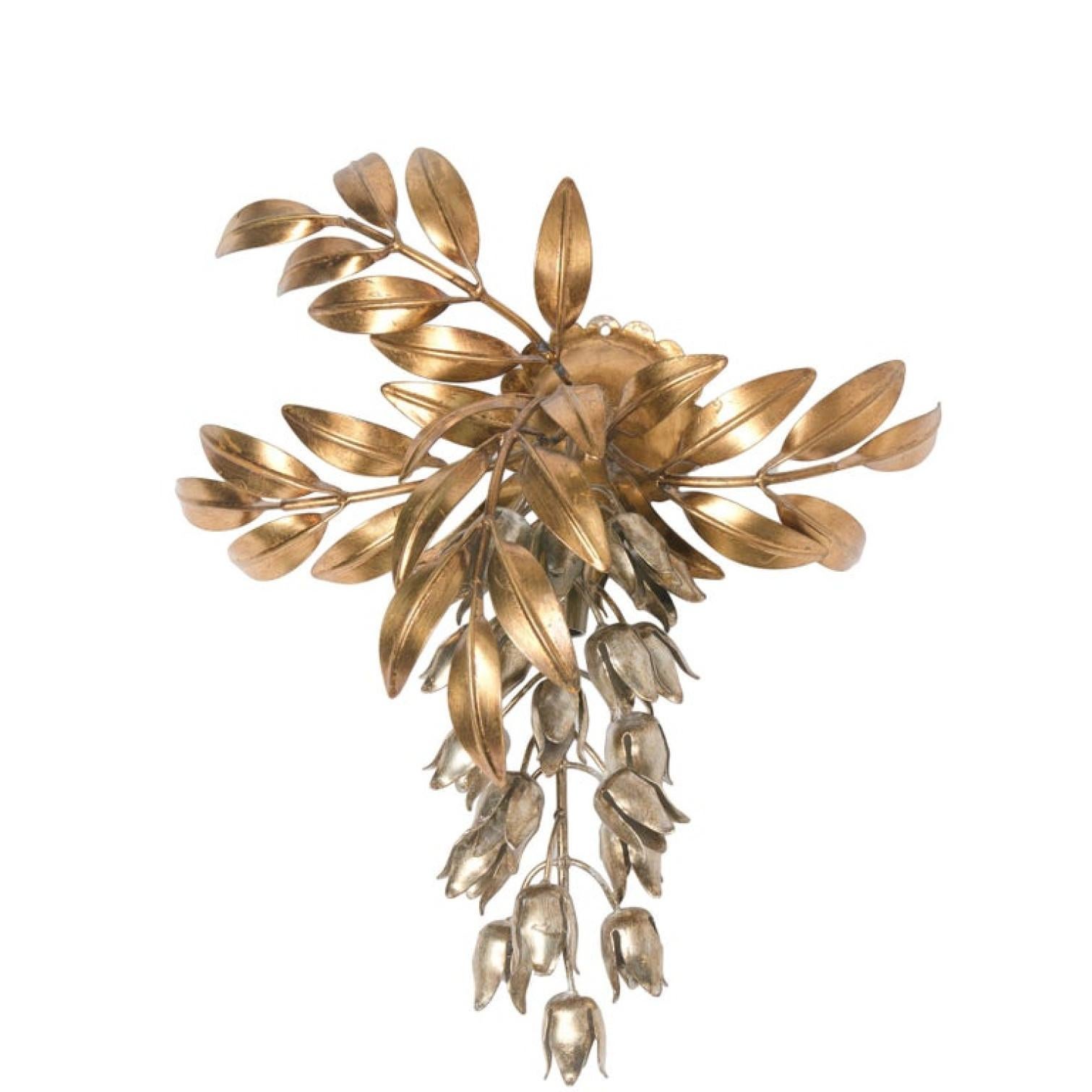 1 of the 2 Hans Kögl Gilt Metal Palm Tree Wall Sconces 1960s in Maison Jansen St For Sale 10