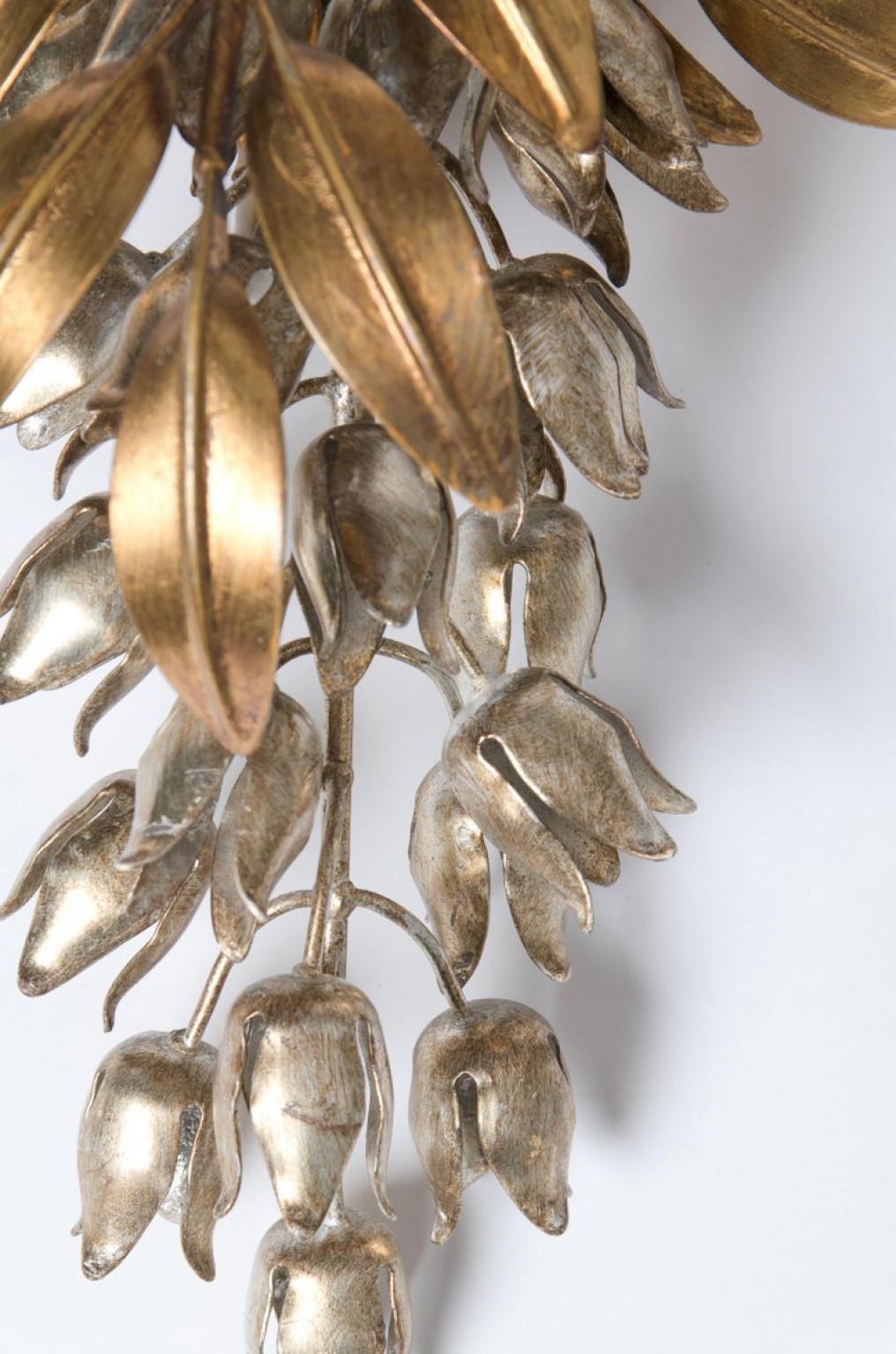 Plated 1 of the 2 Hans Kögl Gilt Metal Palm Tree Wall Sconces 1960s in Maison Jansen St For Sale