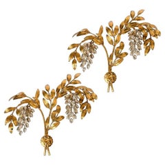 1 of the 2 Hans Kögl Gilt Metal Palm Tree Wall Sconces 1960s in Maison Jansen St