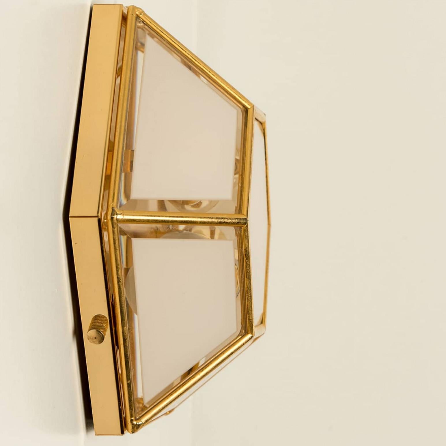 1 of the 2 Hexagonal Brass Glass Lights, Glashütte Limburg, 1970's For Sale 6