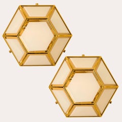 1 der 2 sechseckigen Lights aus Messingglas, Glashütte Limburg, 1970er Jahre