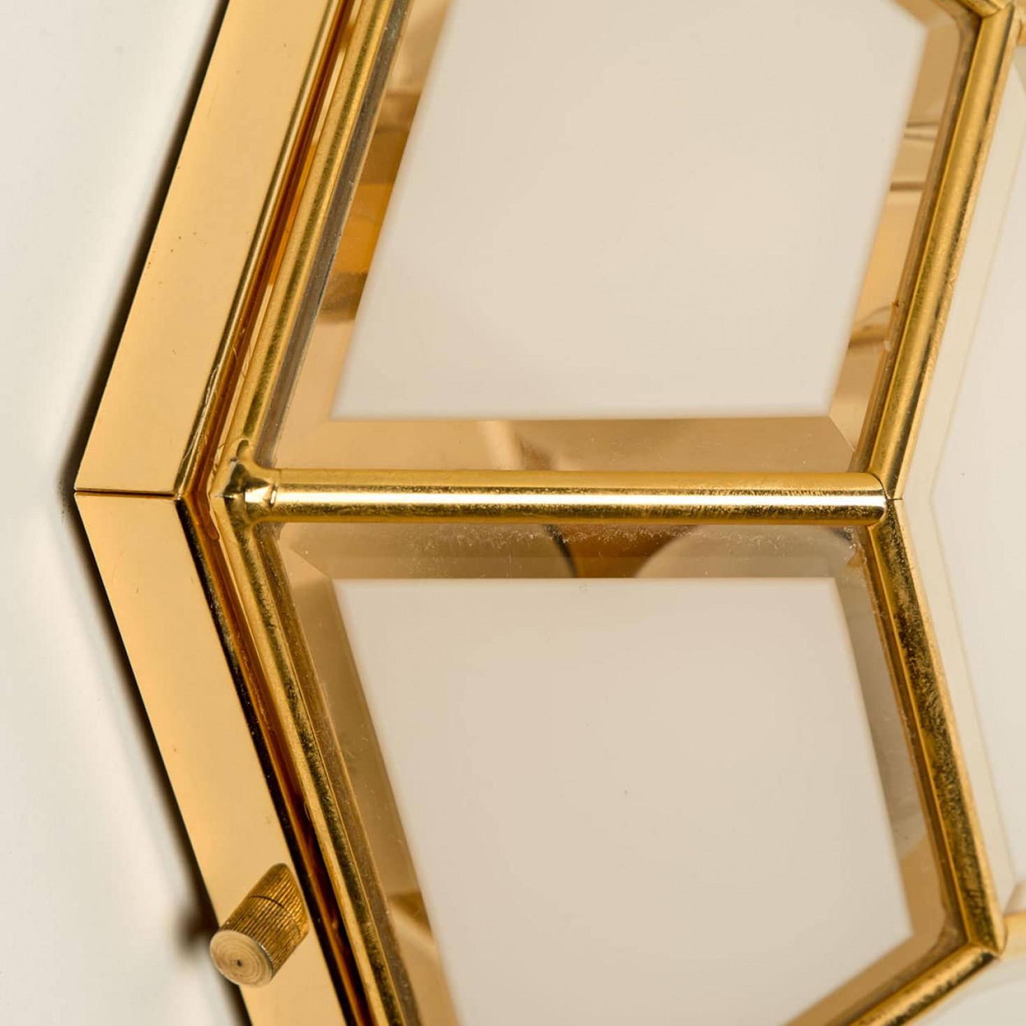 Mid-Century Modern 1 of the 2 Hexagonal Brass Glass Lights, Glashütte Limburg, 1970's For Sale