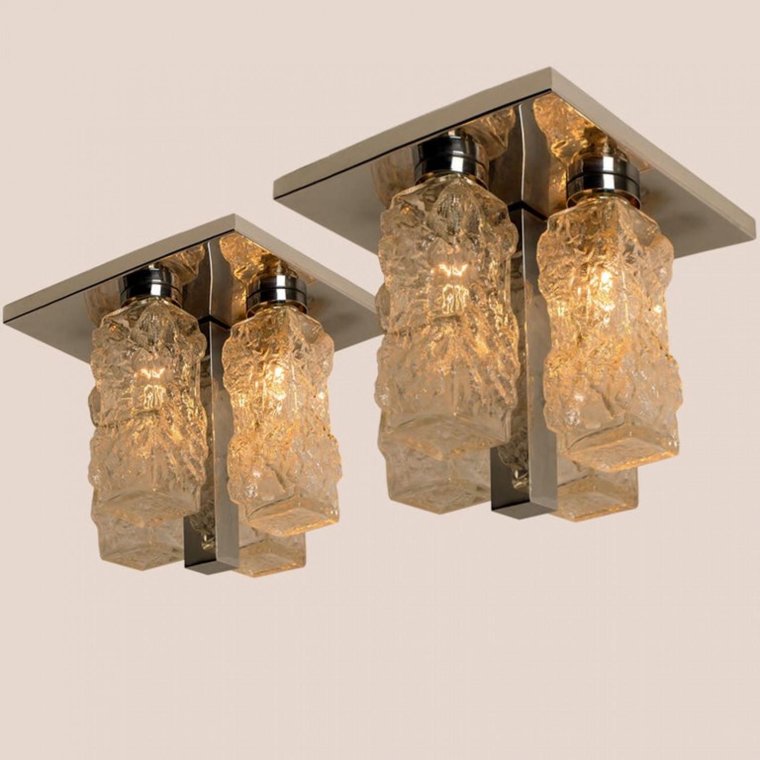 Mid-Century Modern 1 of the 2 Hillebrand Brutalist Flush Mounts in the Style of Kalmar, 1970s For Sale