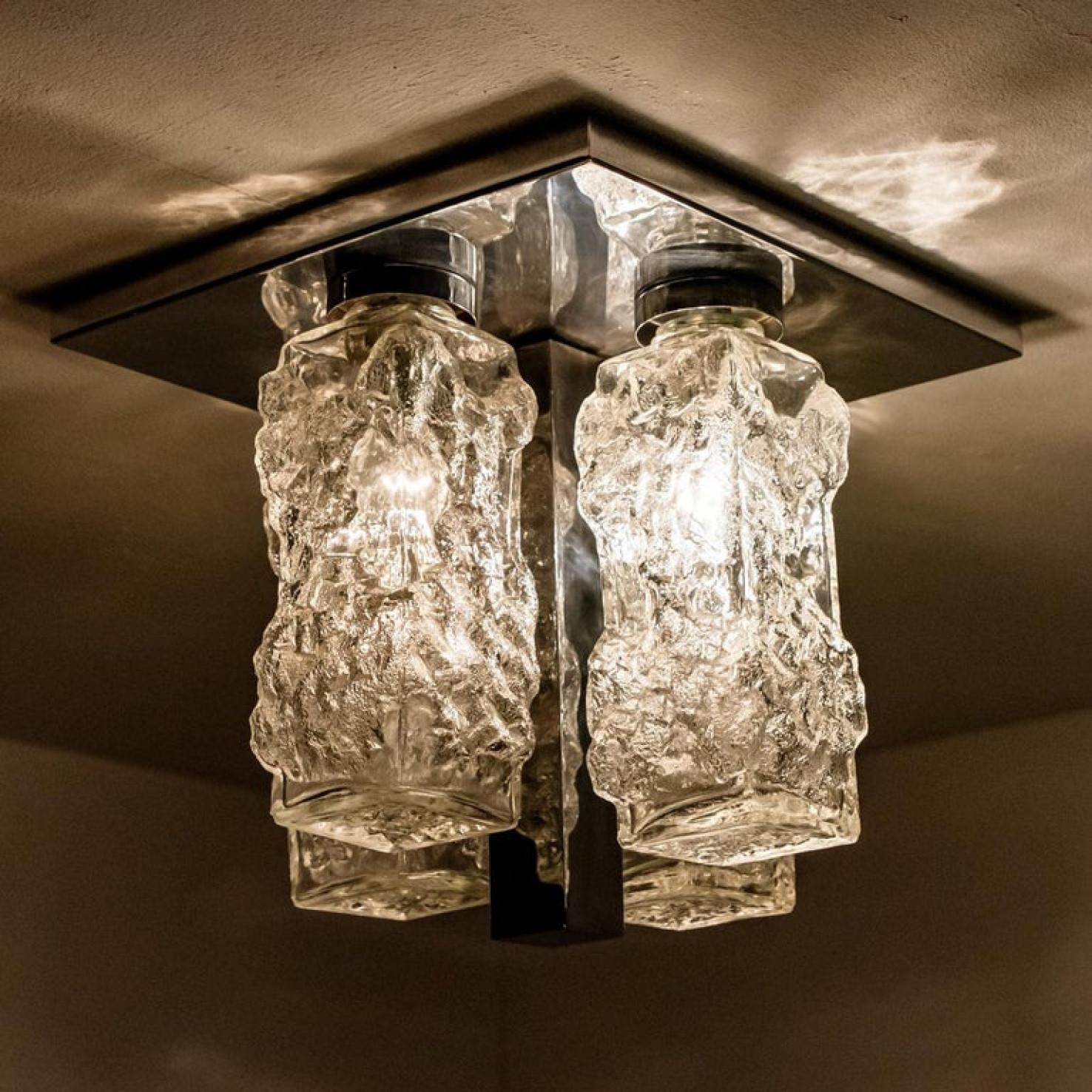Austrian 1 of the 2 Hillebrand Brutalist Flush Mounts in the Style of Kalmar, 1970s For Sale