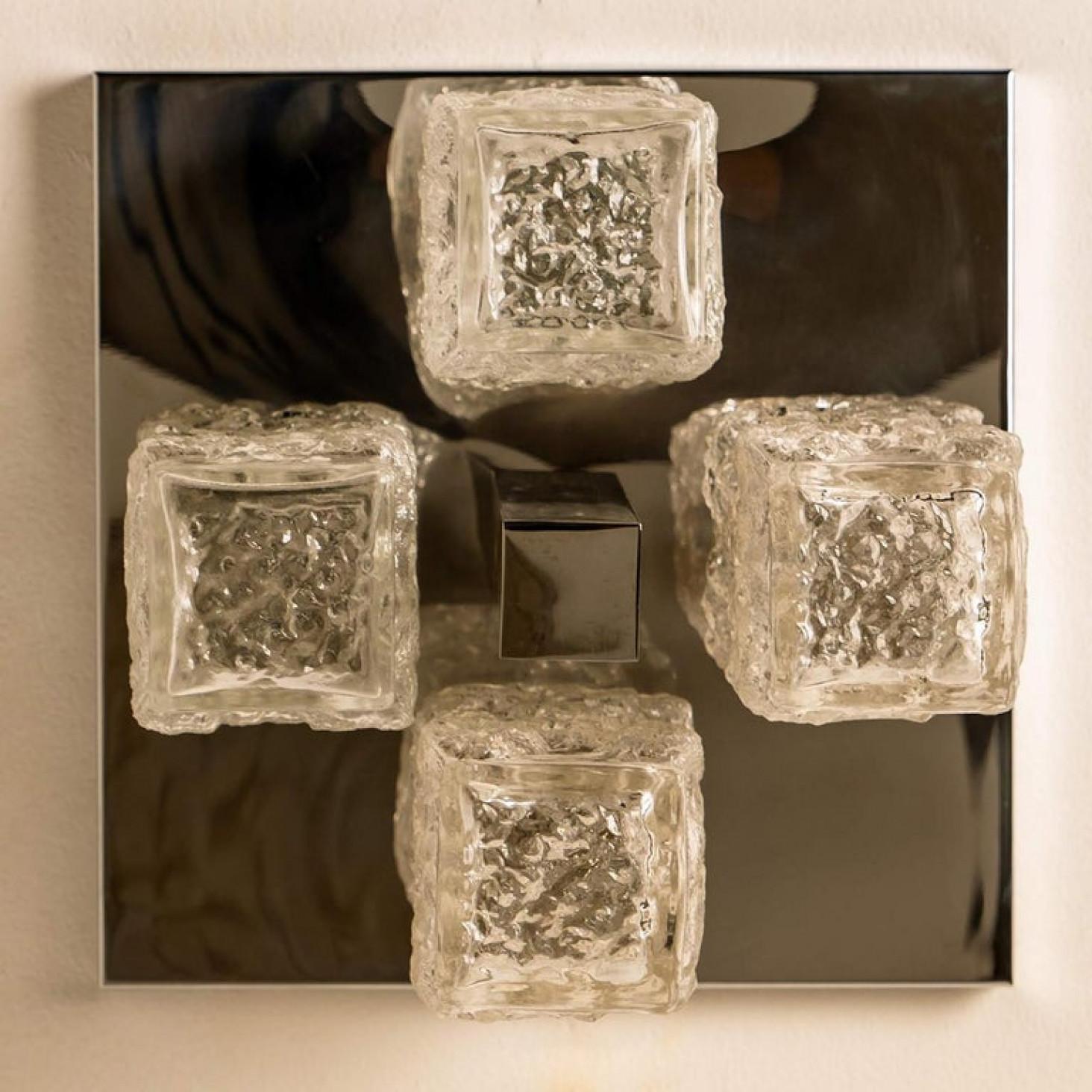 Late 20th Century 1 of the 2 Hillebrand Brutalist Flush Mounts in the Style of Kalmar, 1970s For Sale