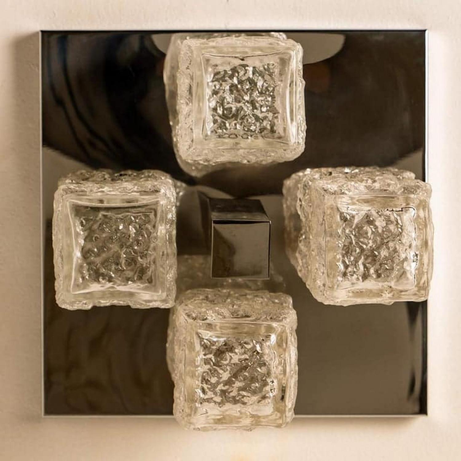 Late 20th Century 1 of the 2 Hillebrand Brutalist Flush Mounts in the Style of Kalmar, 1970s For Sale