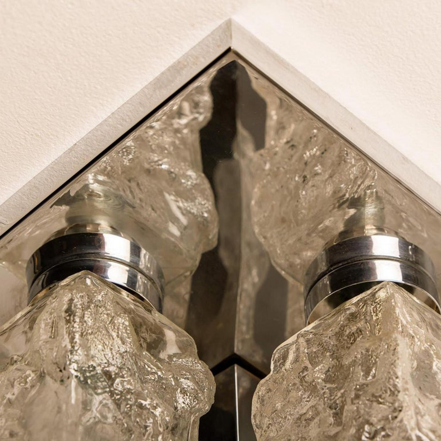 Glass 1 of the 2 Hillebrand Brutalist Flush Mounts in the Style of Kalmar, 1970s For Sale