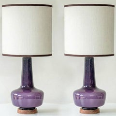 1 of the 2 Holmegaard Lilac Ceramic Lamps, Custom Lampshades by R. Houben