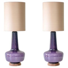 1 of the 2 Holmegaard Lilac Ceramic Lamps, Custom Silk Lampshades by R. Houben