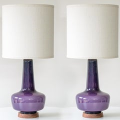 1 des 2 lampes en céramique Holmegaard Lilas, abat-jour blanc personnalisé par R. Houben