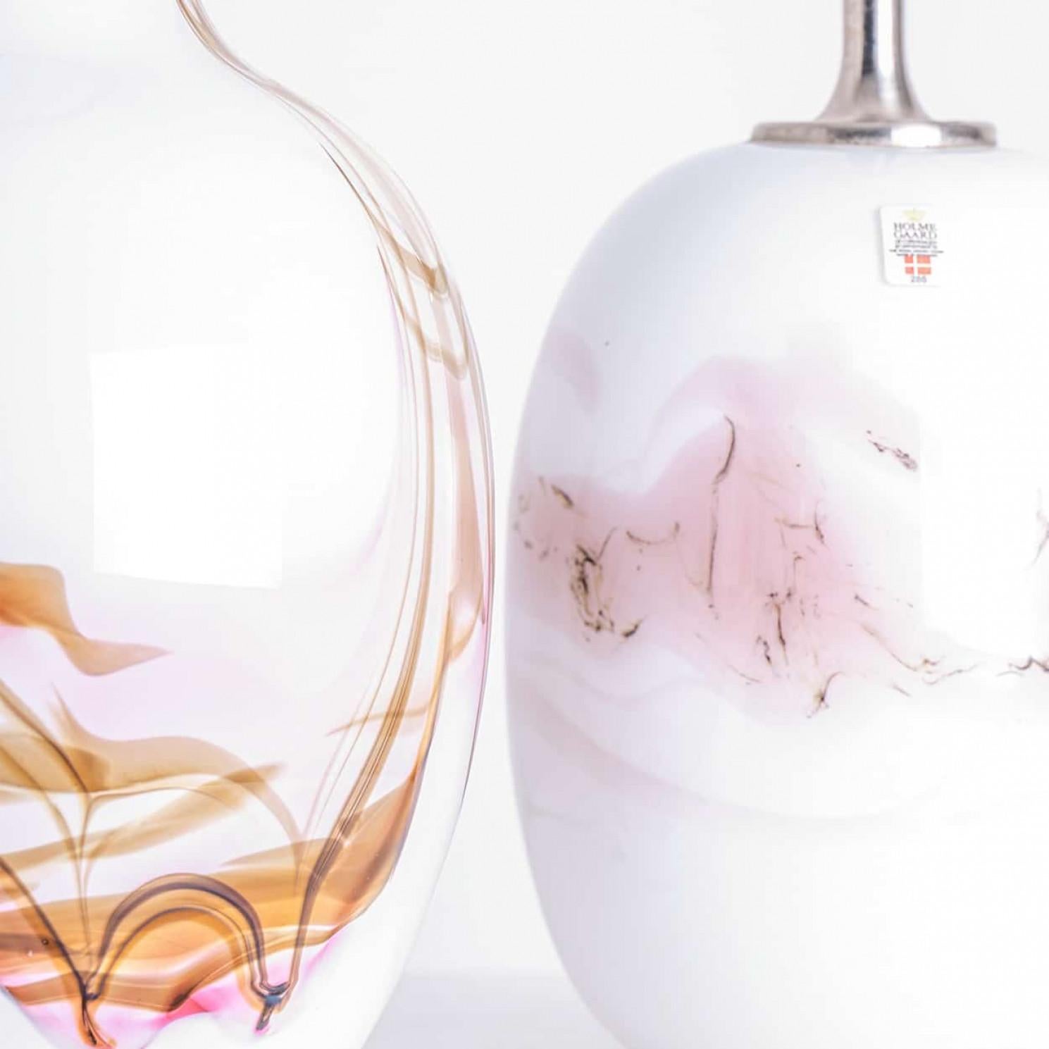 1 of the 2 Holmegaard White Pink Glass Table Lamps, Custom Made Lampshade For Sale 3