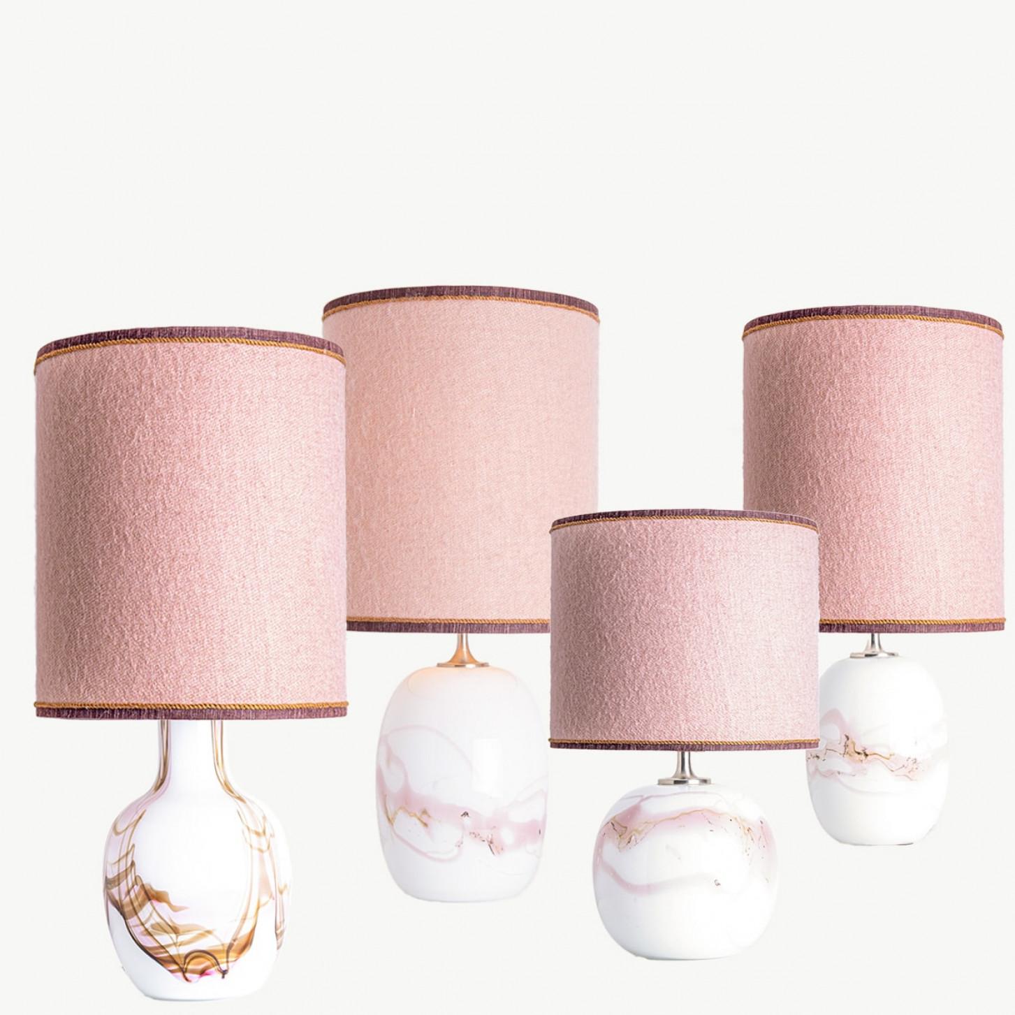 1 of the 2 Holmegaard White Pink Glass Table Lamps, Custom Made Lampshade For Sale 4