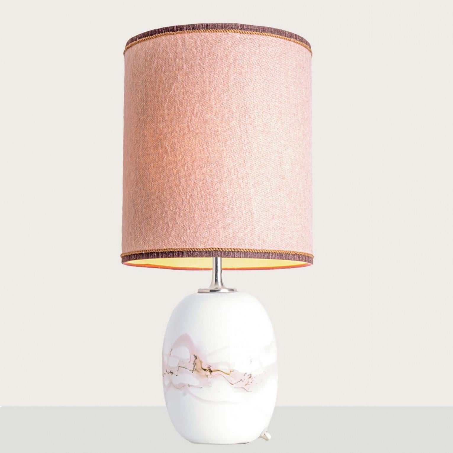 1 of the 2 Holmegaard White Pink Glass Table Lamps, Custom Made Lampshade For Sale 5