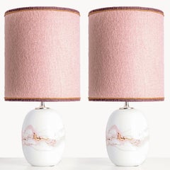 1 of the 2 Holmegaard White Pink Glass Table Lamps, Custom Made Lampshade