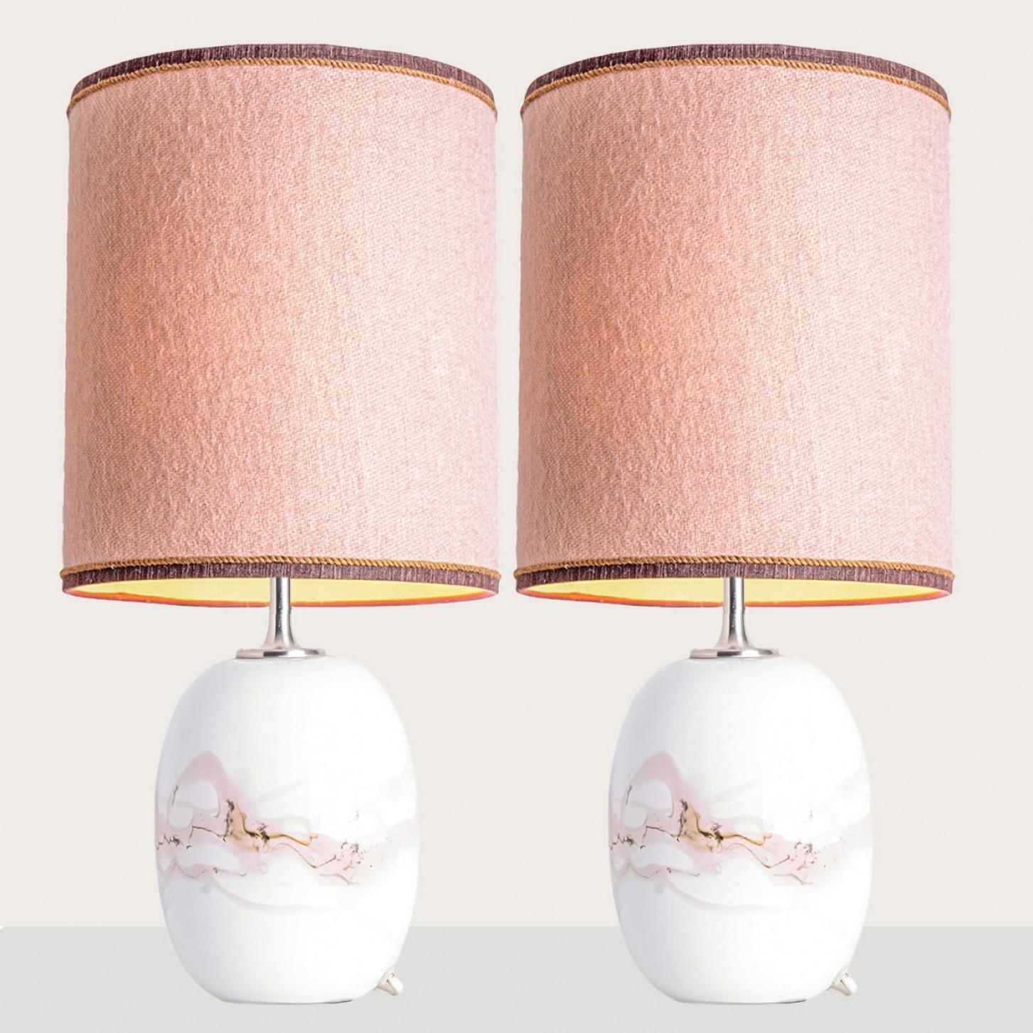 Mid-Century Modern 1 of the 2 Holmegaard White Pink Glass Table Lamps, Custom Made Lampshade For Sale