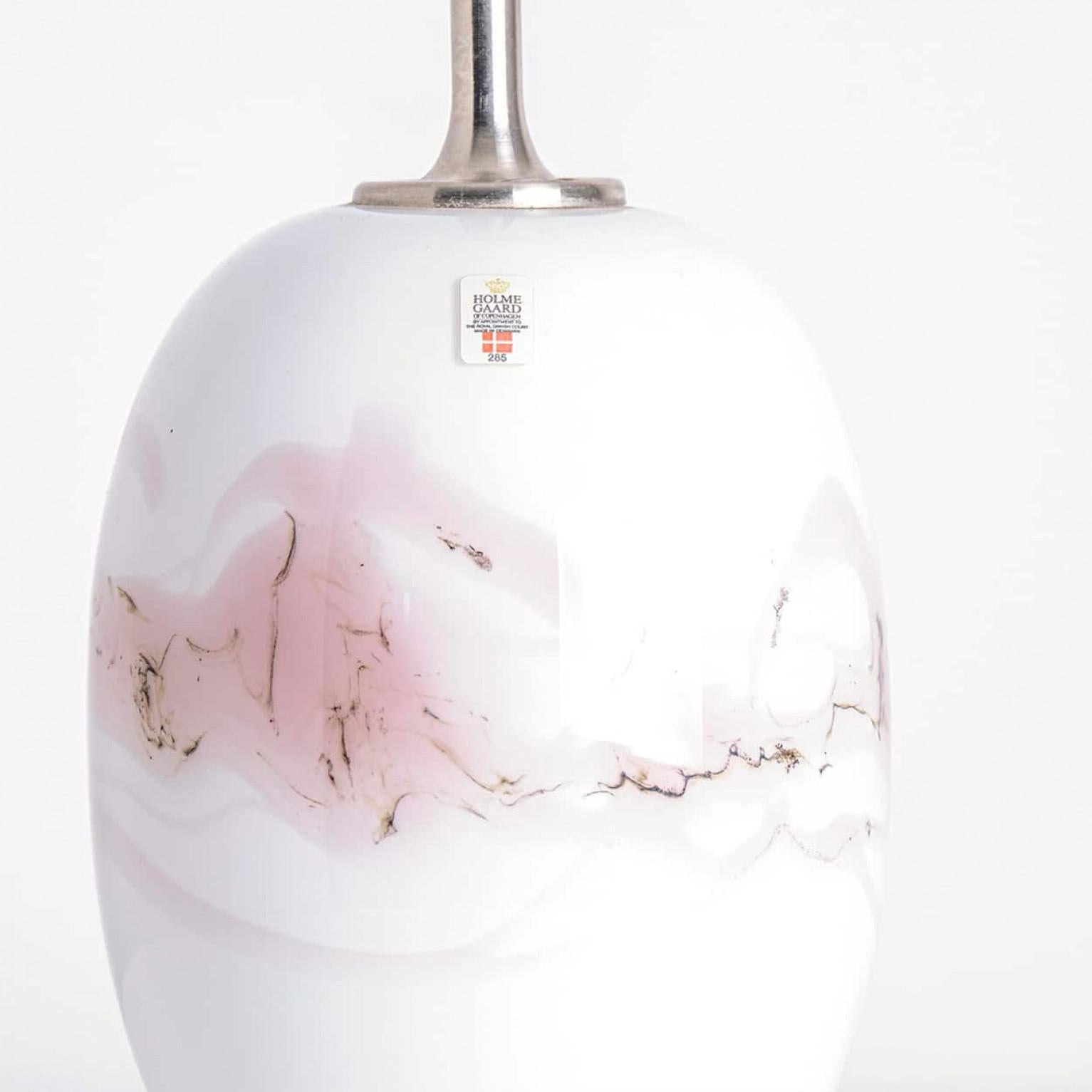 Late 20th Century 1 of the 2 Holmegaard White Pink Glass Table Lamps, Custom Made Lampshade For Sale