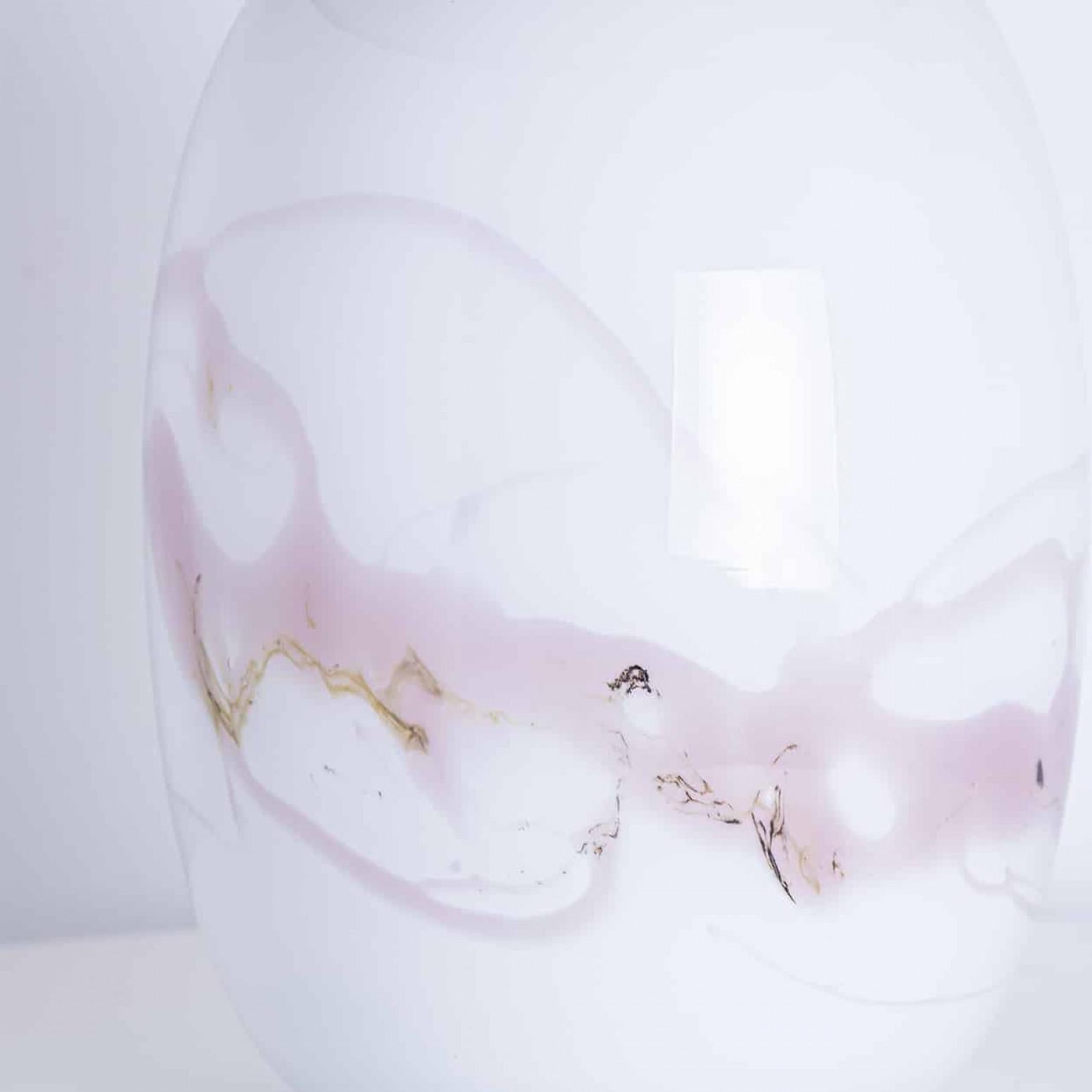 1 of the 2 Holmegaard White Pink Glass Table Lamps, Dusty Rose Custom Lampshade im Angebot 1