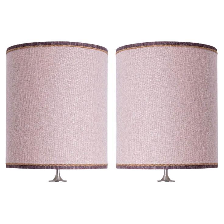 1 of the 2 Holmegaard White Pink Glass Table Lamps, Dusty Rose Custom Lampshade